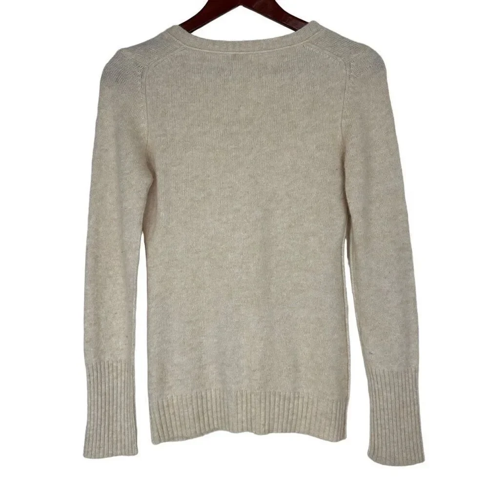 mE Wool & Angora Blend Vneck Sweater Womens Medium Minimalist Cozy Cream‎